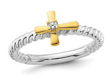 14K White and Yellow Gold Cross Ring with Accent Diamond
